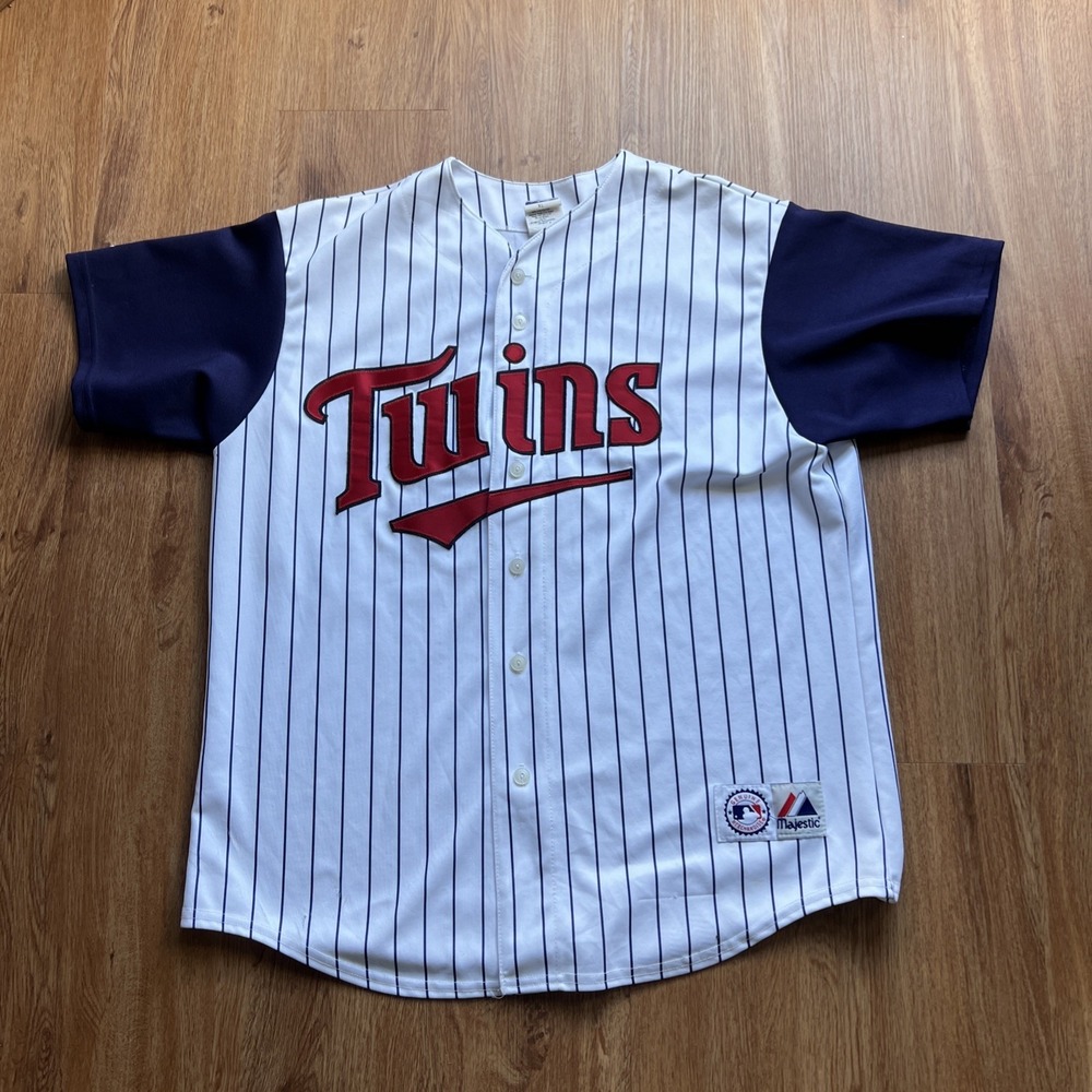 Vintage Minnesota Twins Jersey Mens XL Pin Striped MLB USA Made Majestic Hunter